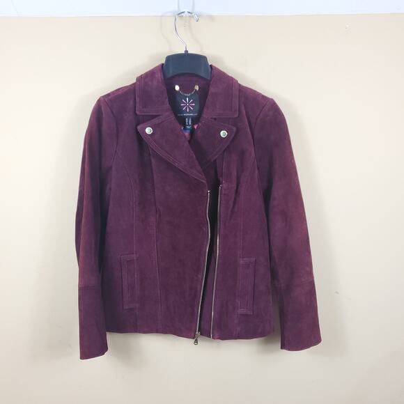 Isaac Mizrahi Live!  Burgundy Suede Moto Jacket 4 - Picture 10 of 12